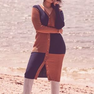 Colorblock sweater cardigan dress